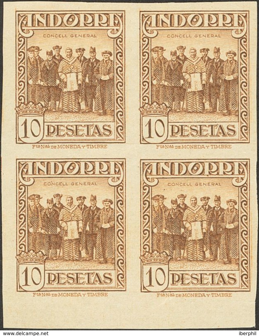 (*)43s(4). 1935. 10 Pts Castaño, Bloque De Cuatro, Esquina De Pliego. SIN DENTAR. MAGNIFICO Y RARO. Edifil 2013: 1.900 E - Other & Unclassified