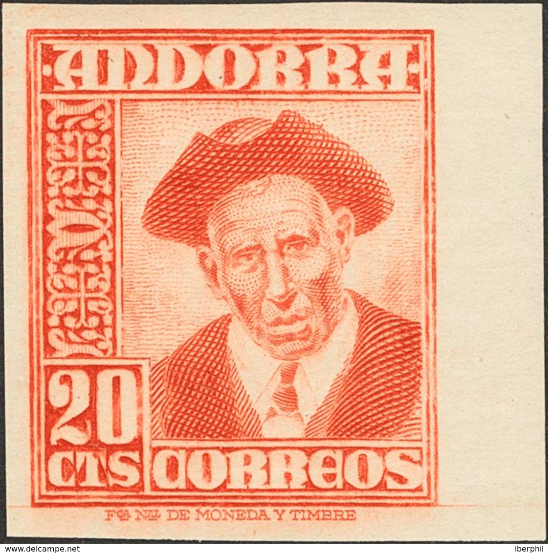 **48ecs. 1948. 20 Cts Bermellón, Borde De Hoja. CAMBIO DE COLOR Y SIN DENTAR. MAGNIFICO Y RARO. Edifil 2013: +625 Euros - Sonstige & Ohne Zuordnung