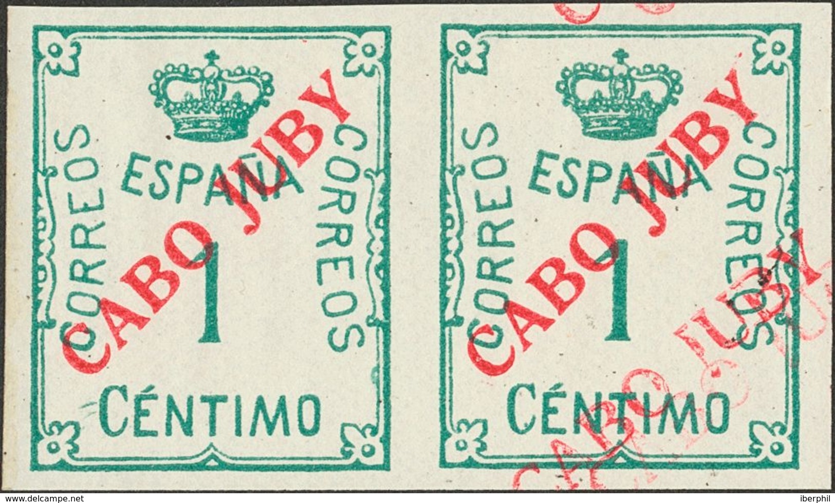 *19. 1922. 1 Cts Verde, Pareja. Un Sello SOBRECARGA TRIPLE. MAGNIFICO Y MUY RARO, NO CATALOGADO. - Other & Unclassified