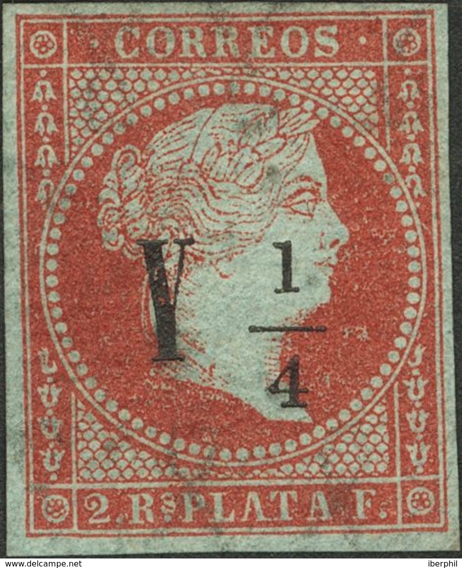 *4. 1855. Y¼ Sobre 2 Reales Carmín (Tipo I). MAGNIFICO Y MUY RARO, ESPECIALMENTE EN ESTA CALIDAD. Cert. ECHENAGUSIA. Edi - Otros & Sin Clasificación