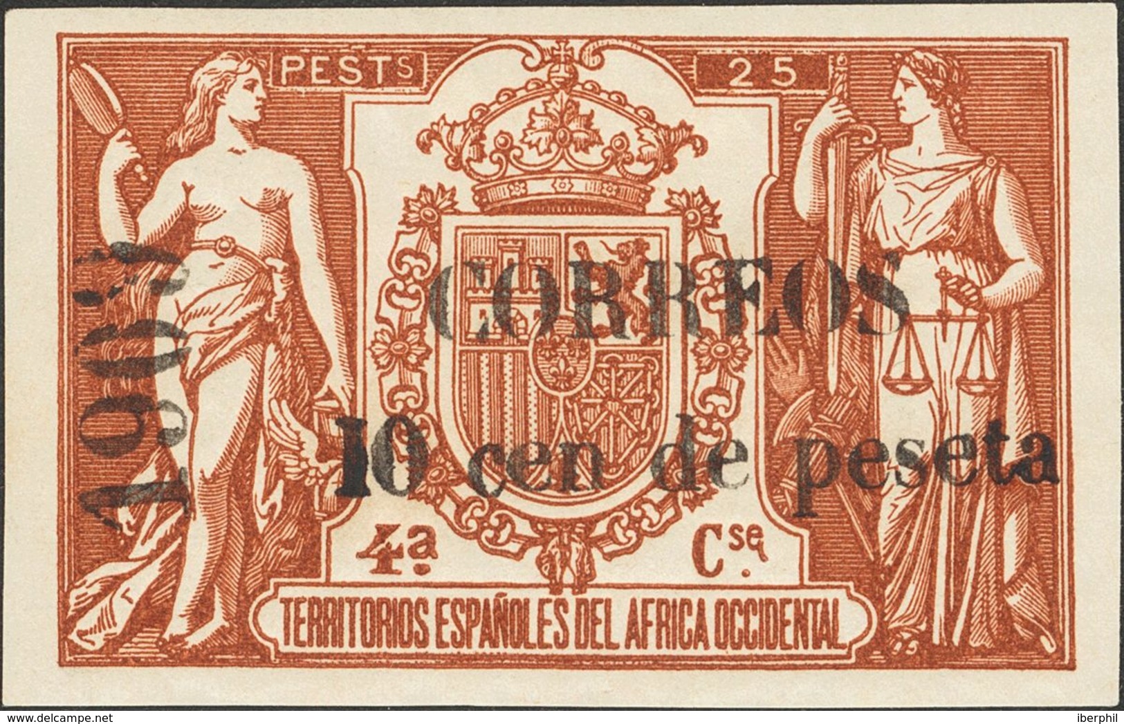 *50Qn. 1909. 10 Cts Sobre 25 Pts Castaño. SIN NUMERACION AL DORSO. MAGNIFICO. Edifil 2018: 425 Euros - Other & Unclassified