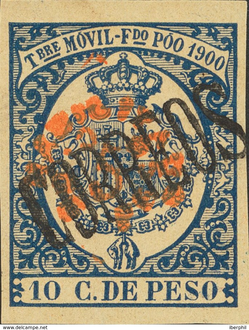 *48Behz. 1900. 5 Cts Sobre 10 Cts Azul. SOBRECARGA CORREOS EN DIAGONAL, En Negro Sobre El 5 CTS DE PESO, En Rojo. MAGNIF - Sonstige & Ohne Zuordnung