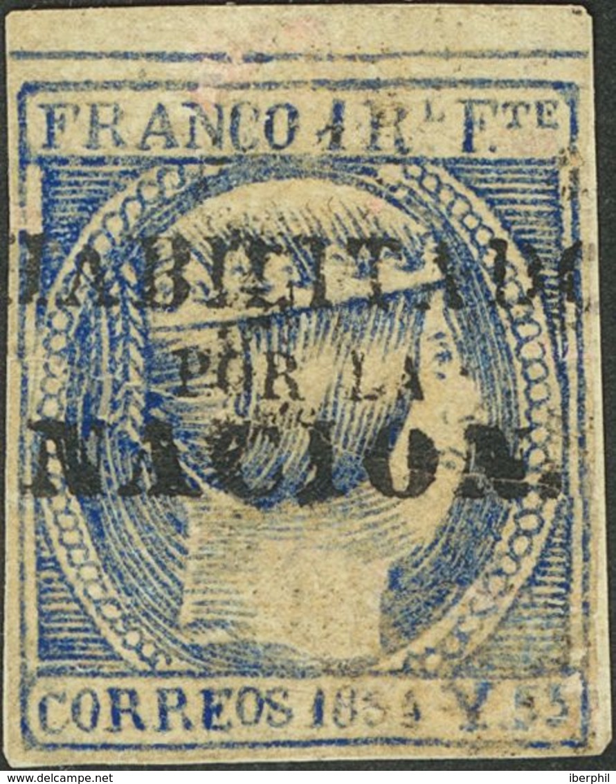 *20B. 1869. 1 Real Azul Pizarra, Borde De Hoja (leve Reparación). HABILITADO POR LA NACION. BONITO Y MUY RARO. Cert. ROI - Other & Unclassified