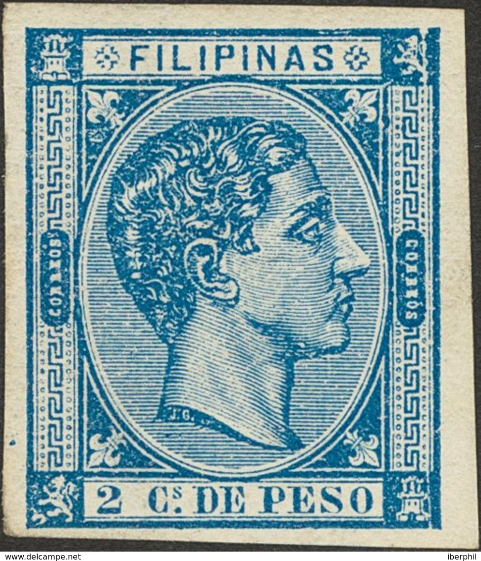 *35s. 1876. 2 Ctvos Azul. SIN DENTAR. MAGNIFICO Y RARO. Edifil 2019: 390 Euros - Other & Unclassified