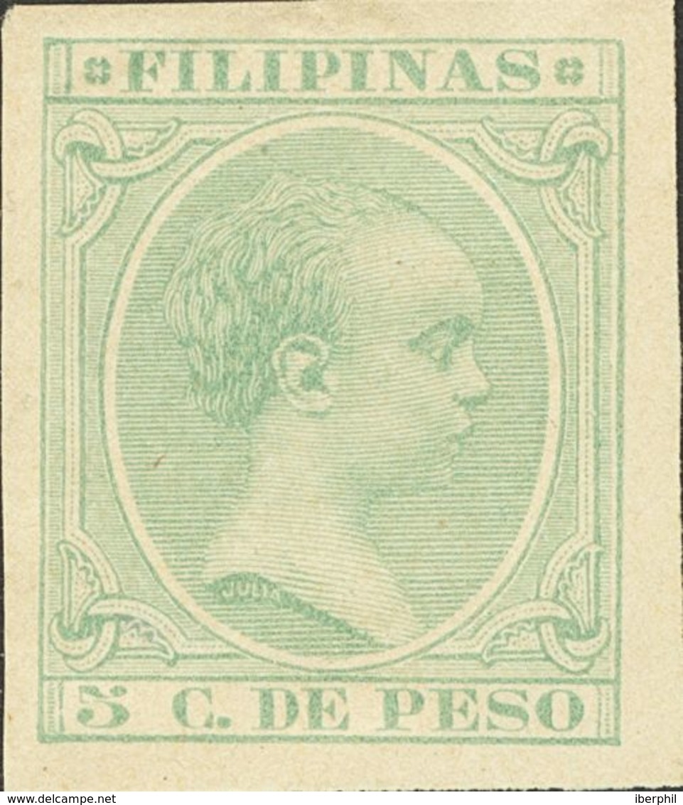 *111s. 1891. 5 Ctvos Verde Claro. SIN DENTAR. MAGNIFICO Y RARISIMO. Edifil 2019: 285 Euros - Other & Unclassified