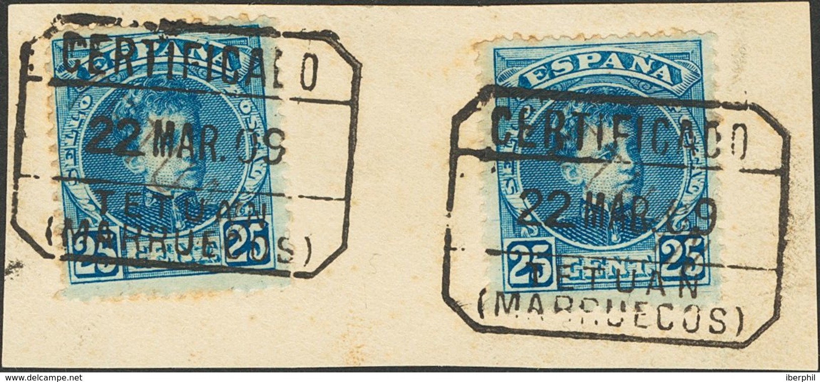 º20hx(2). 1908. 25 Cts Azul, Dos Sellos Sobre Fragmento. SOBRECARGA DE ARRIBA A ABAJO E Inutilizado Con El Matasello CER - Other & Unclassified