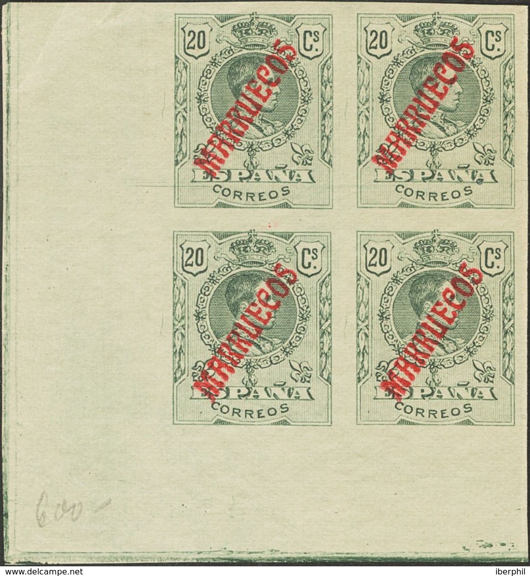 (*)34s(4). 1914. 20 Cts Verde, Bloque De Cuatro, Esquina De Pliego. SIN DENTAR. MAGNIFICO. Edifil 2013: +156 Euros - Other & Unclassified