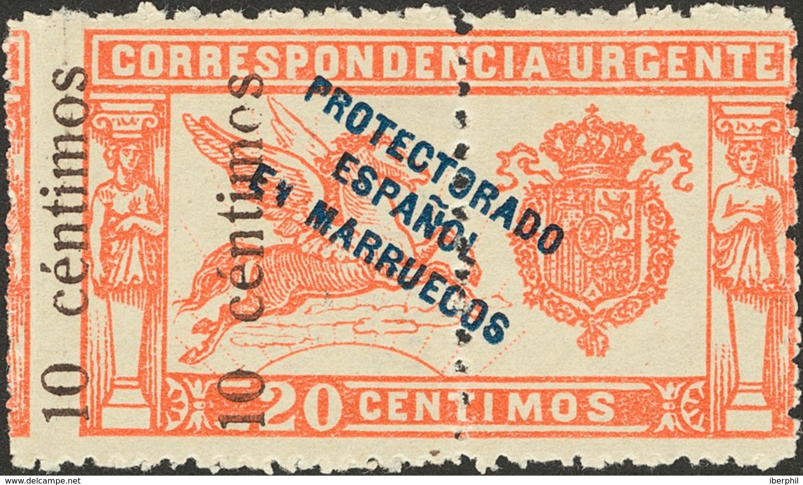 *66hdha. 1920. 10 Cts Sobre 20 Cts Rojo. DOS SOBRECARGAS IMPRESAS EN LA MITAD IZQUIERDA DEL SELLO. MAGNIFICO Y RARO. Edi - Other & Unclassified