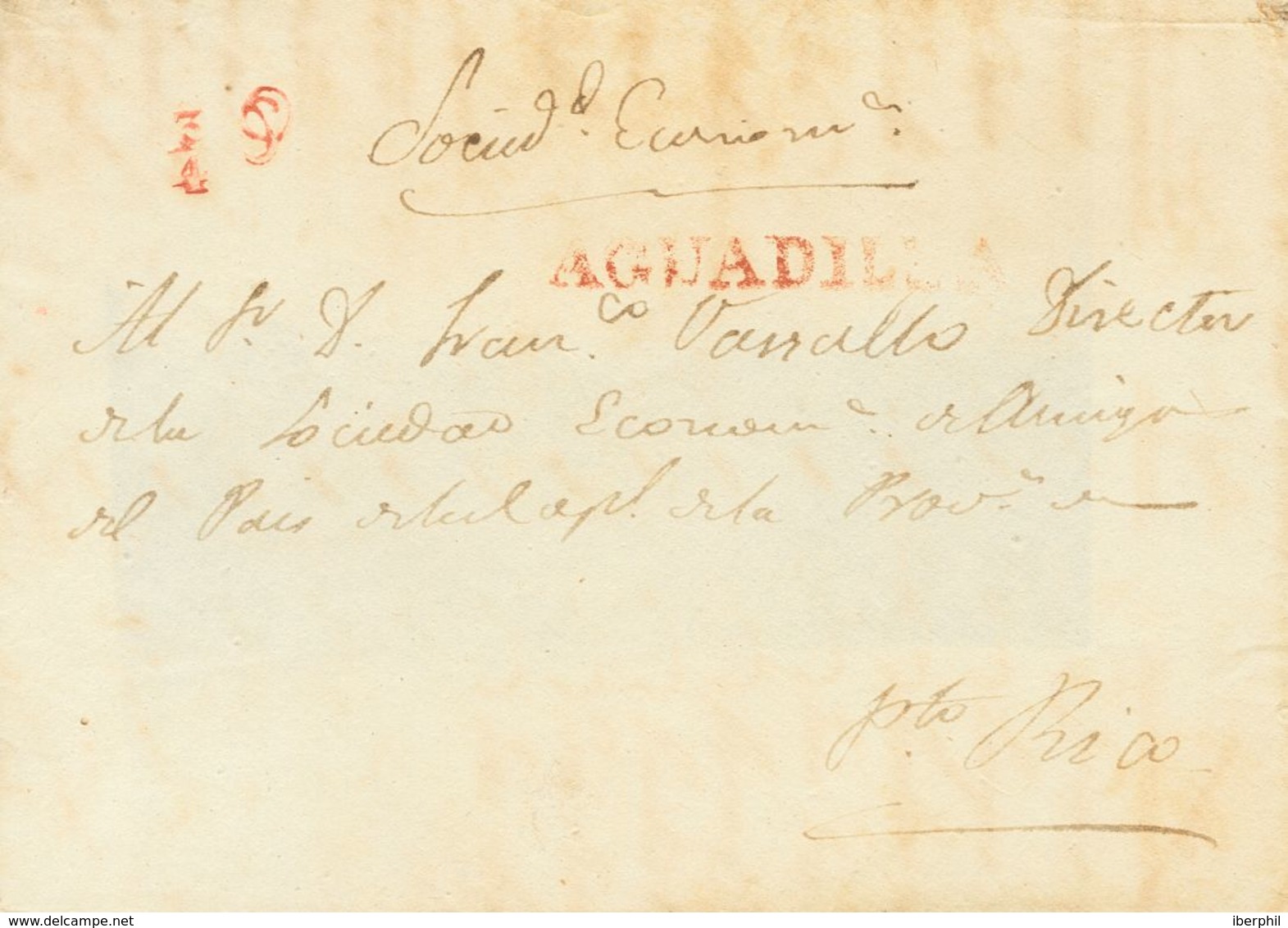 Sobre . (1849ca). AGUADILLA A SAN JUAN. Marca AGUADILLA, En Rojo (P.E.1) Edición 2004 Y Marca De Peso "3/4" (onzas), En  - Otros & Sin Clasificación