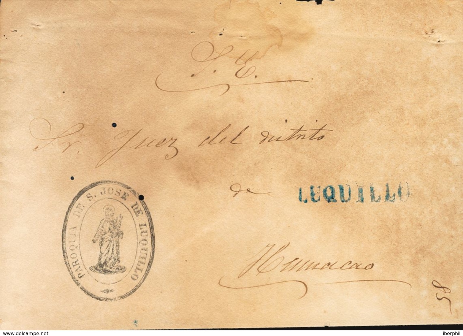 Sobre . (1850ca). LUQUILLO A HUMACAO. Marca LUQUILLO, En Azul (P.E.1) Edición 2004. MAGNIFICA Y RARISIMA. Ex-Acevedo. - Sonstige & Ohne Zuordnung