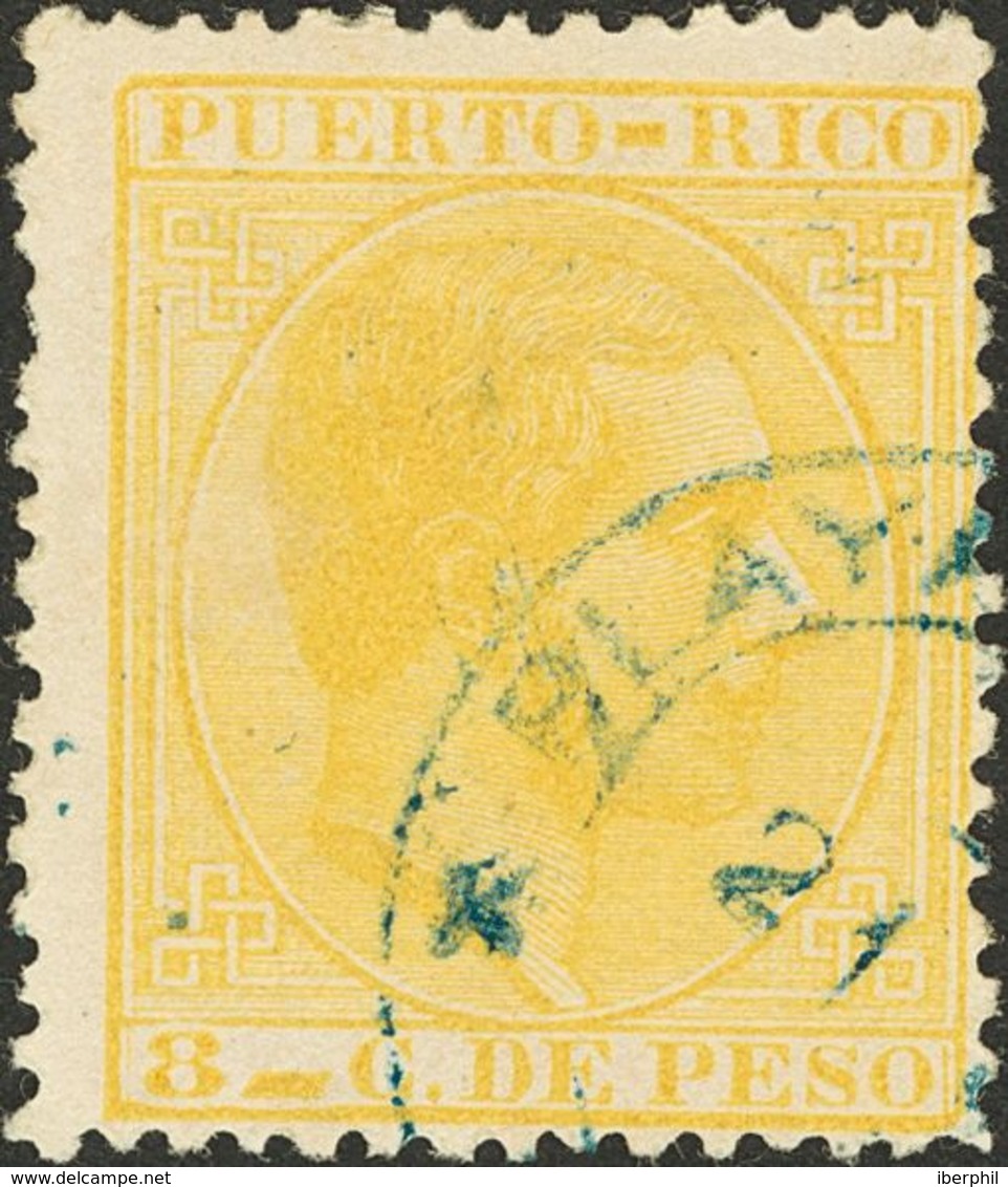 º66ec. 1882. 8 Ctvos Amarillo. ERROR DE COLOR. Matasello PLAYA DE MAYAGUEZ / PTO-RICO, En Azul. MAGNIFICO Y RARISIMO. Ce - Sonstige & Ohne Zuordnung