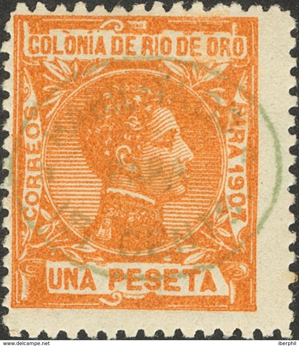 *40hcc. 1908. 15 Cts Sobre 1 Pts Naranja. CAMBIO DE COLOR EN LA SOBRECARGA, En Verde. MAGNIFICO. Edifil 2013: 75 Euros - Otros & Sin Clasificación