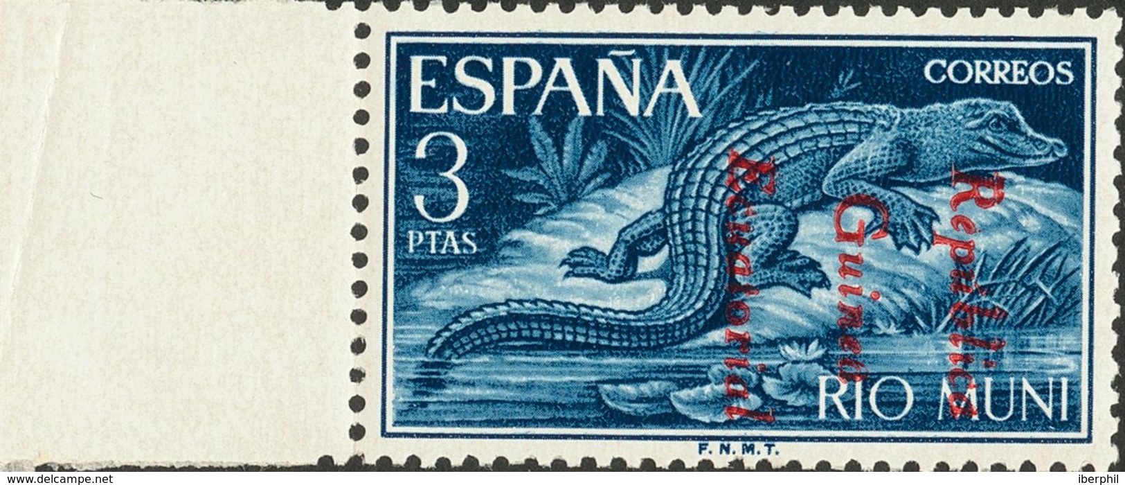 **54. 1964. 3 Pts Azul Violeta, Borde De Hoja. Sobrecarga REPUBLICA / GUINEA / ECUATORIAL, En Rojo De Iniciativa Privada - Other & Unclassified