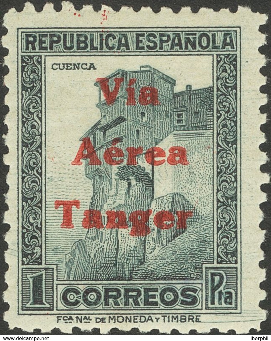 *138hcc. 1938. 1 Pts Pizarra. CAMBIO DE COLOR EN LA SOBRECARGA, En Rojo. MAGNIFICA Y RARA. Edifil 2013: 60 Euros - Other & Unclassified