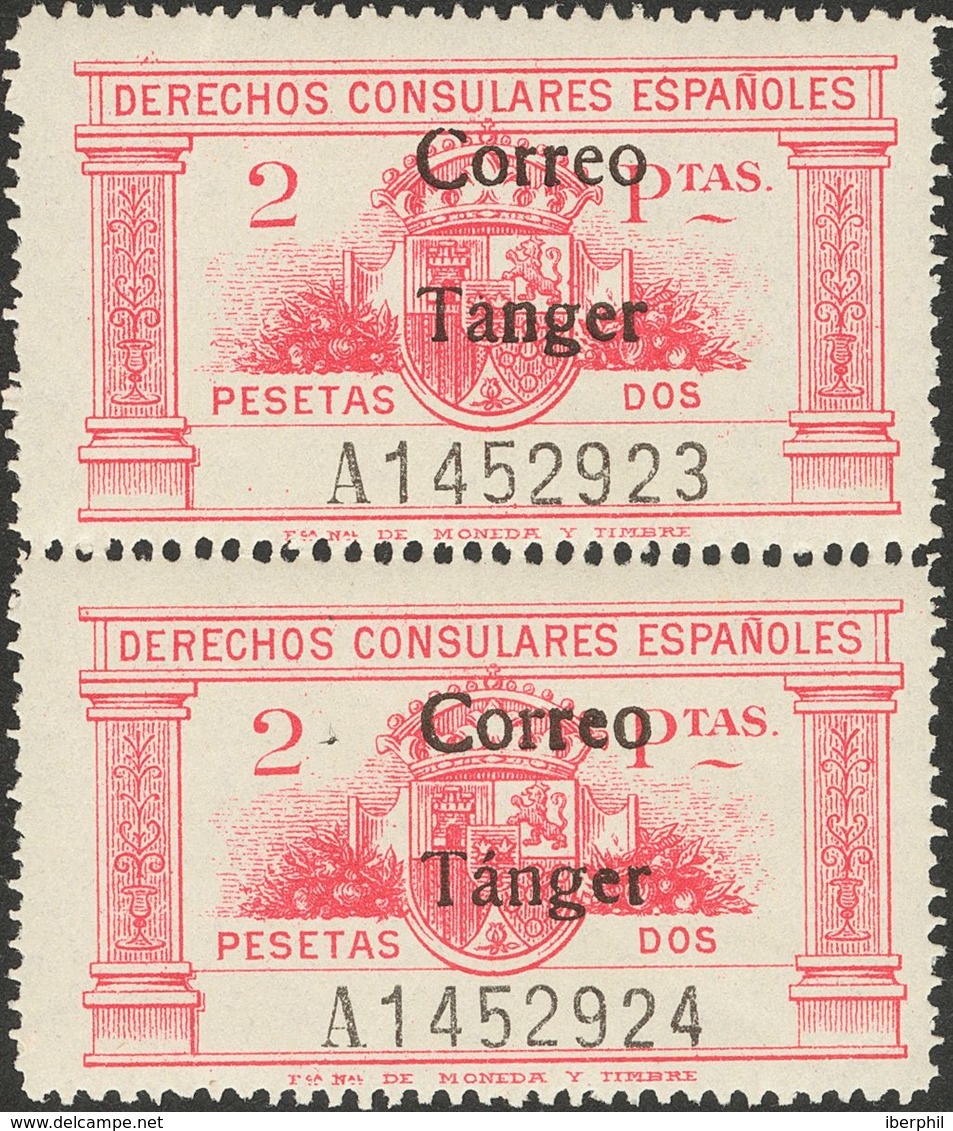 **144, 144he. 1938. 2 Pts Rosa, En Pareja Con Un Sello Con La Variedad TANGER SIN ACENTO. MAGNIFICO. Edifil 2013: +38 Eu - Other & Unclassified