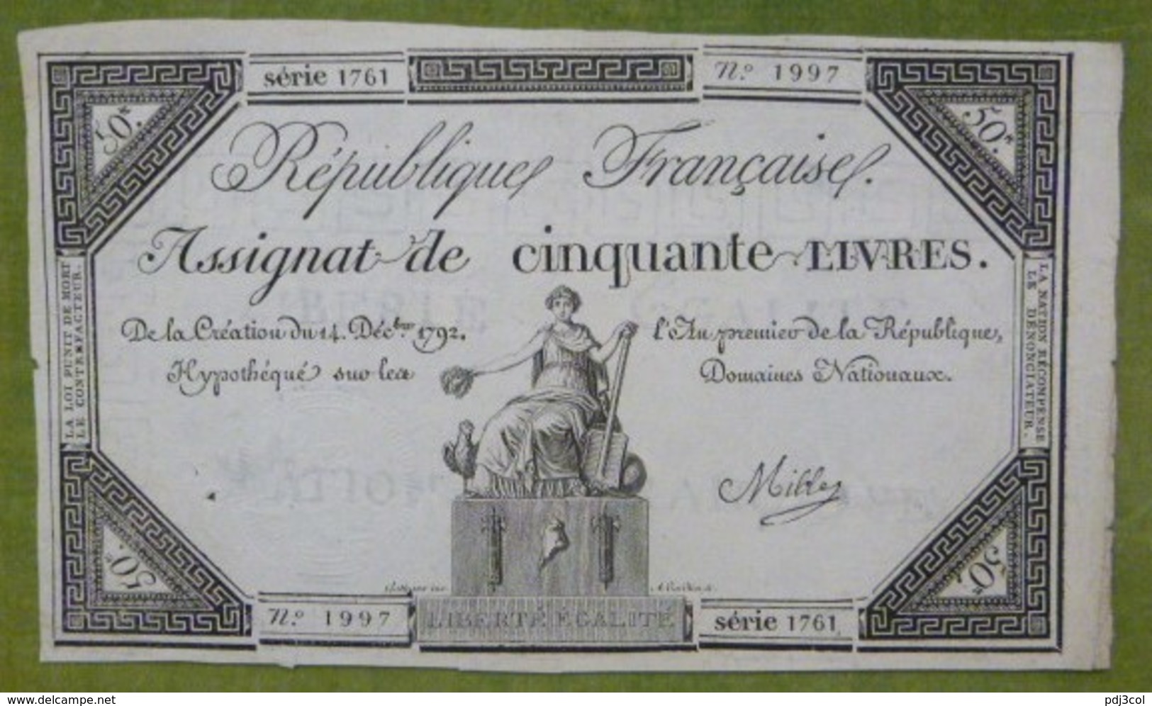 Bel Assignat 50 Livres émission Du 14 Décembre 1792 Cf Lafaurie N°164 Signé MILLE - Assignats & Mandats Territoriaux