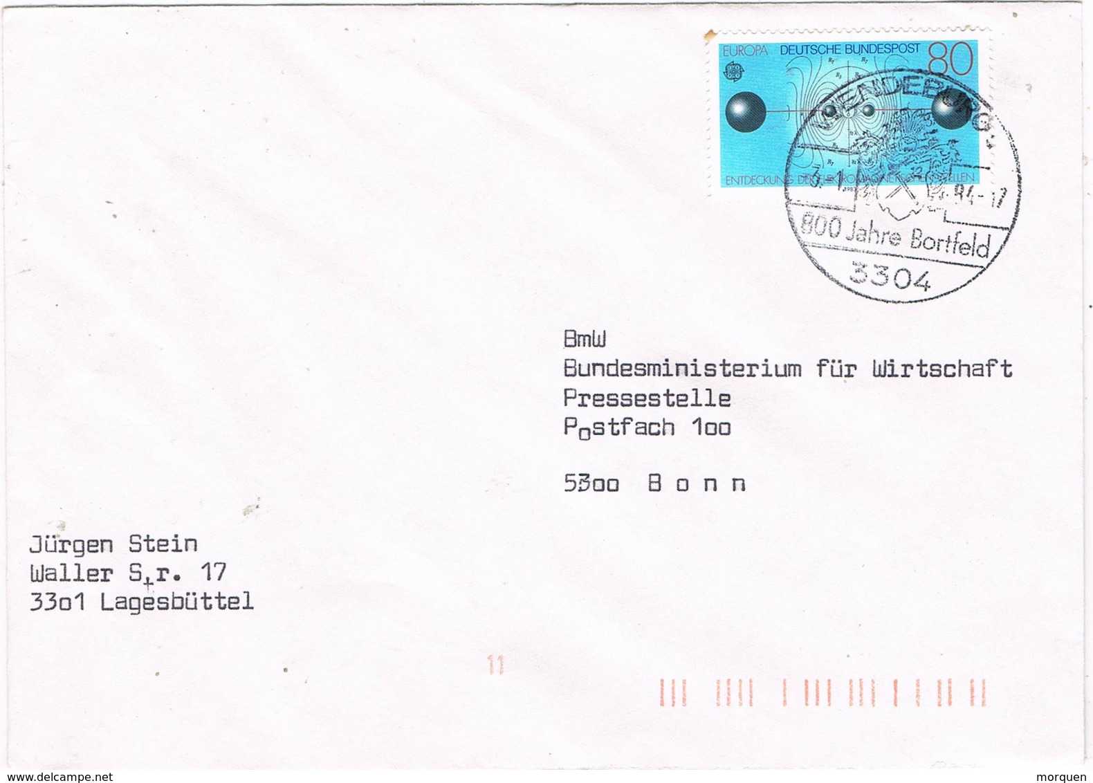 30638. Carta WENDEBURG (Alemania Federal) 1984. 800 Jahre Bortfeld. Stamp EUROPA - Cartas & Documentos