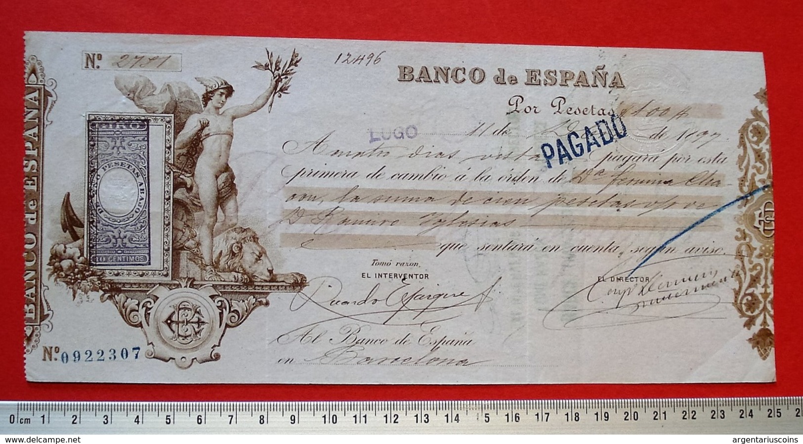 BILLETE / CHEQUE 1897. 100 PTS. LUGO - BARCELONA. BANCO DE ESPAÑA. BANKNOTE. SPAIN. ESPAGNE - Other & Unclassified