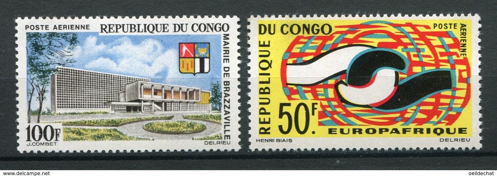 9859  CONGO PA 26,27 ** 100F Mairie De Brazzaville, 50F 2é Anniversaire De L'Europafrique 1965  TTB - Nuovi