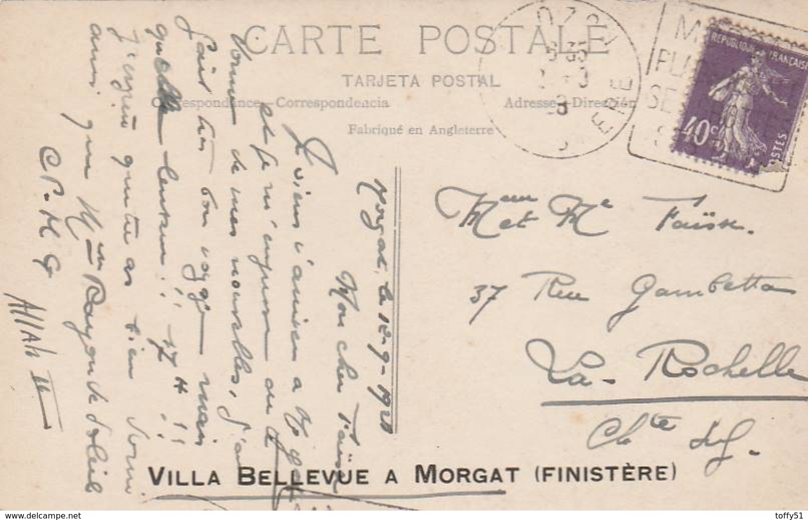 CARTE PHOTO:VILLA "BELLEVUE" MORGAT (29)..ÉCRITE - Morgat