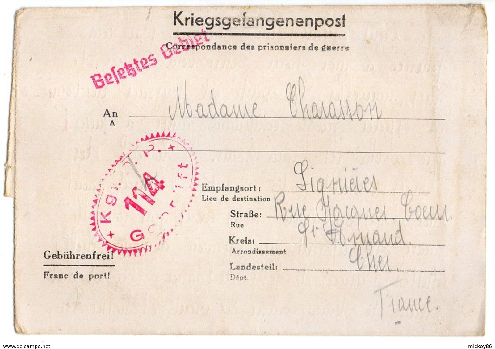 Allemagne-1941--Lettre Censurée Stalag I B-114--Lager-Bezeichnung Pour Lignieres (France)-Prisonnier De Guerre-- Cachets - Militaria