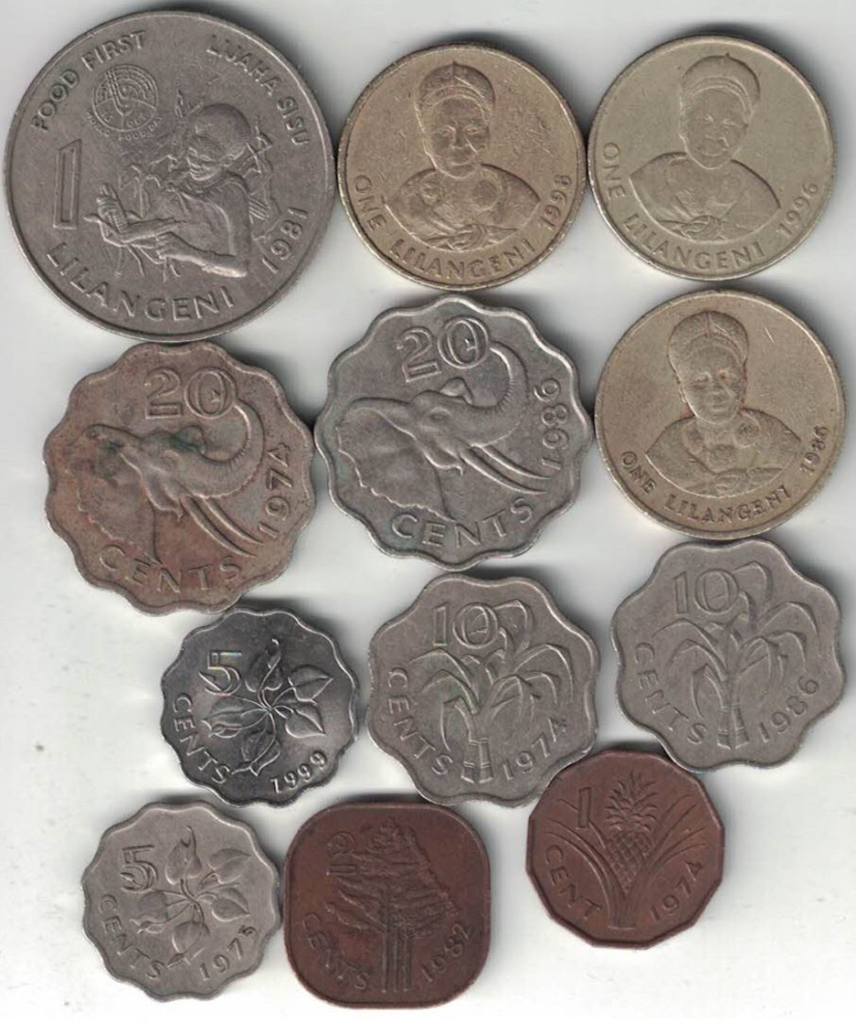 Swaziland Collection Of 12 Coins 1974-1999 All Listed & Different - Swaziland