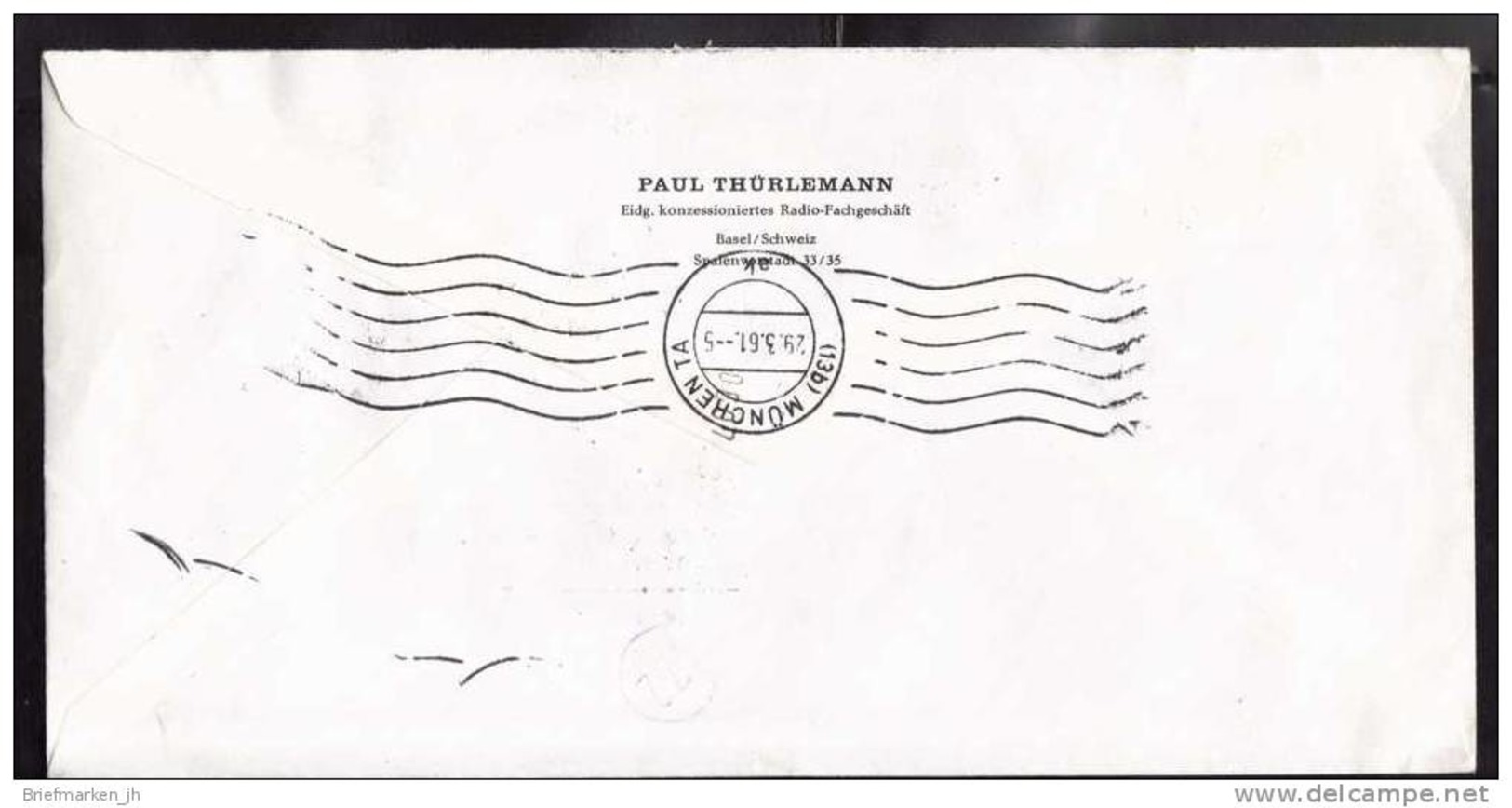 Schweiz Express R- Brief Registered Cover Basel 3 Spalen 28.03.61 -- P. Thürlemann Radio-Fachgeschäft (2 Scan)(0012352) - Lettres & Documents