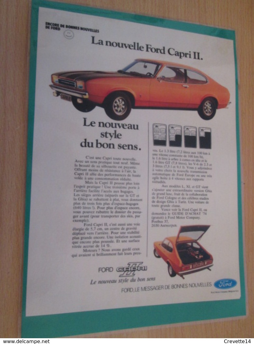 DIV415 : Clipping PUBLICITE ANNEES 80 FORD CAPRI -  Pour  Collectionneurs ... PUBLICITE  Page De Revue Des An - Collectors Et Insolites - Toutes Marques