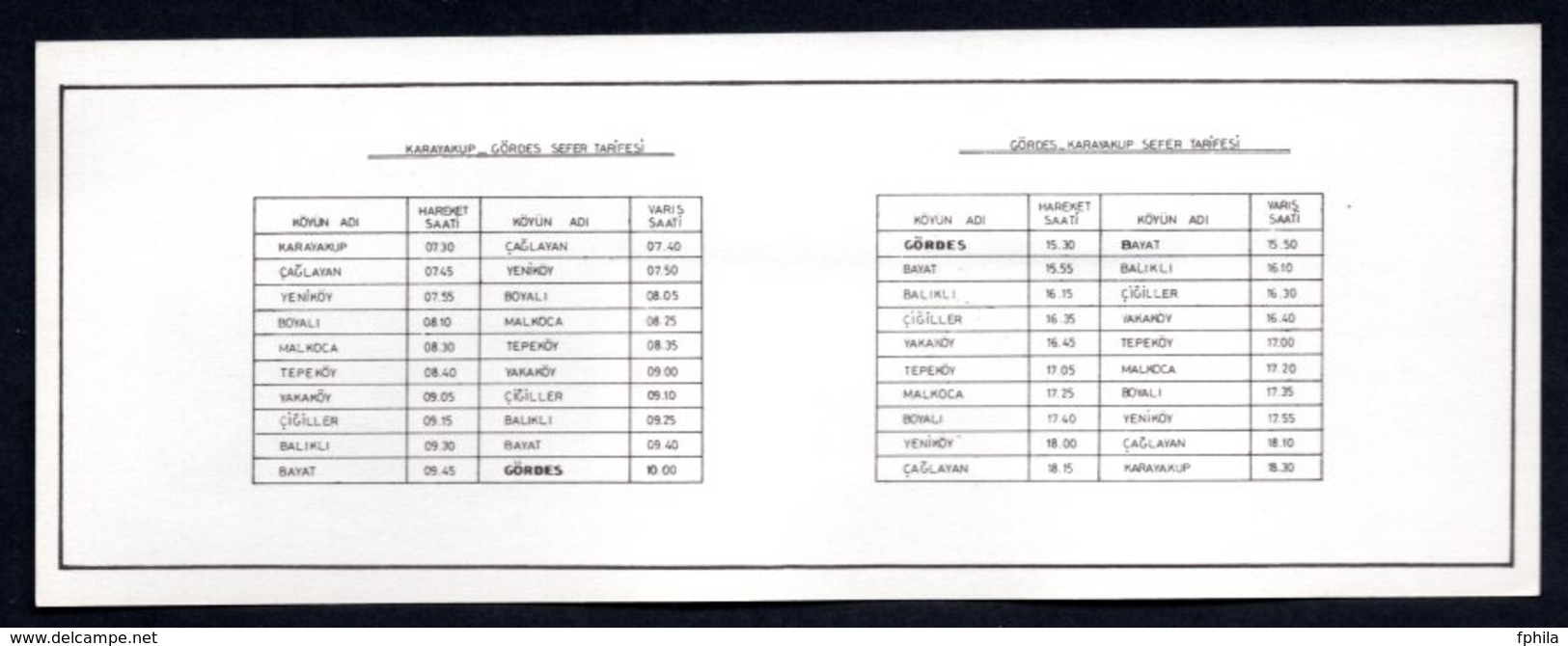 1986 TURKEY PTT RURAL POSTAL COACH PASSENGER TRANSPORT SERVICE TICKET (GORDES KARAYAKUP) - Postal Stationery