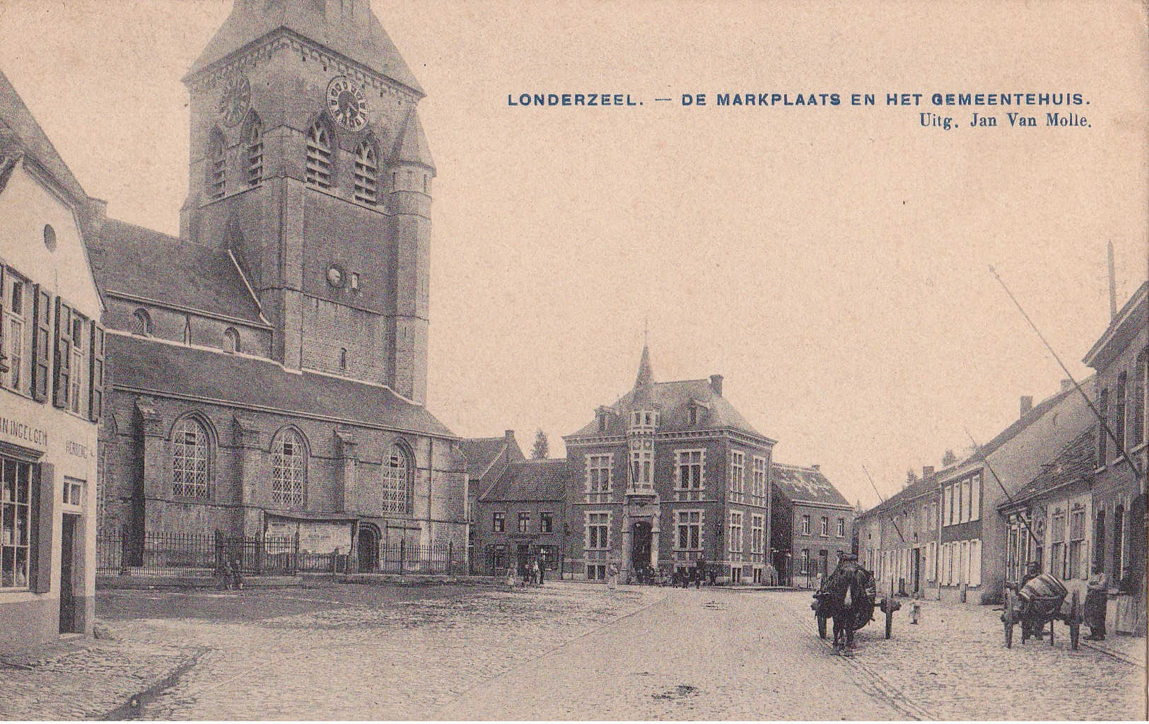 Londerzeel: Marktplaats En Gemeentehuis. (attelage, 1908) - Londerzeel