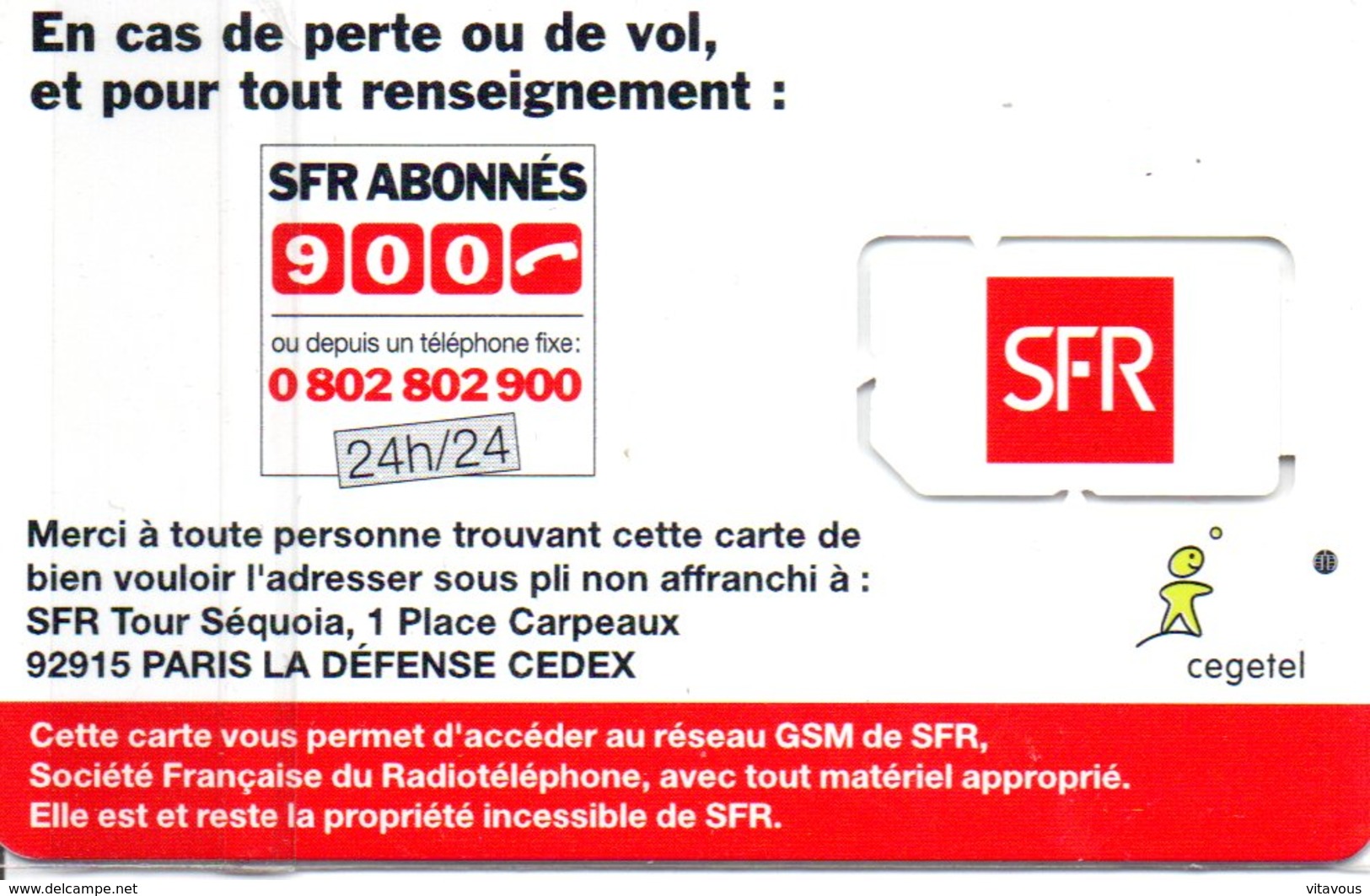 Carte Puce GSM Sfr Abonnés Card (G 493) - Altri & Non Classificati