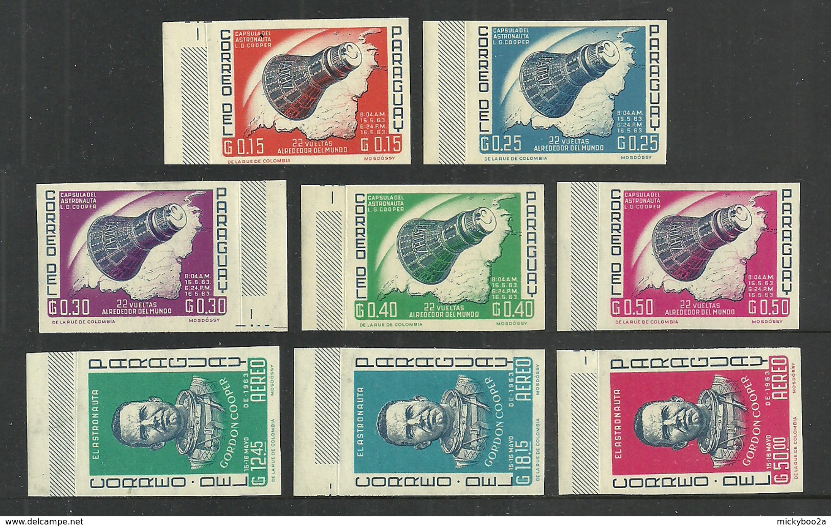 PARAGUAY 1963 SPACE COOPER PROJECT MERCURY IMPERF SET MNH - Paraguay