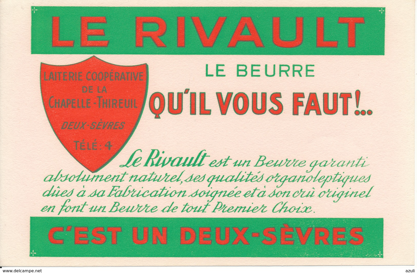 BUVARD - Beurre "Le Rivault" - La Chapelle Thireuil, Deux Sèvres - Alimentaire