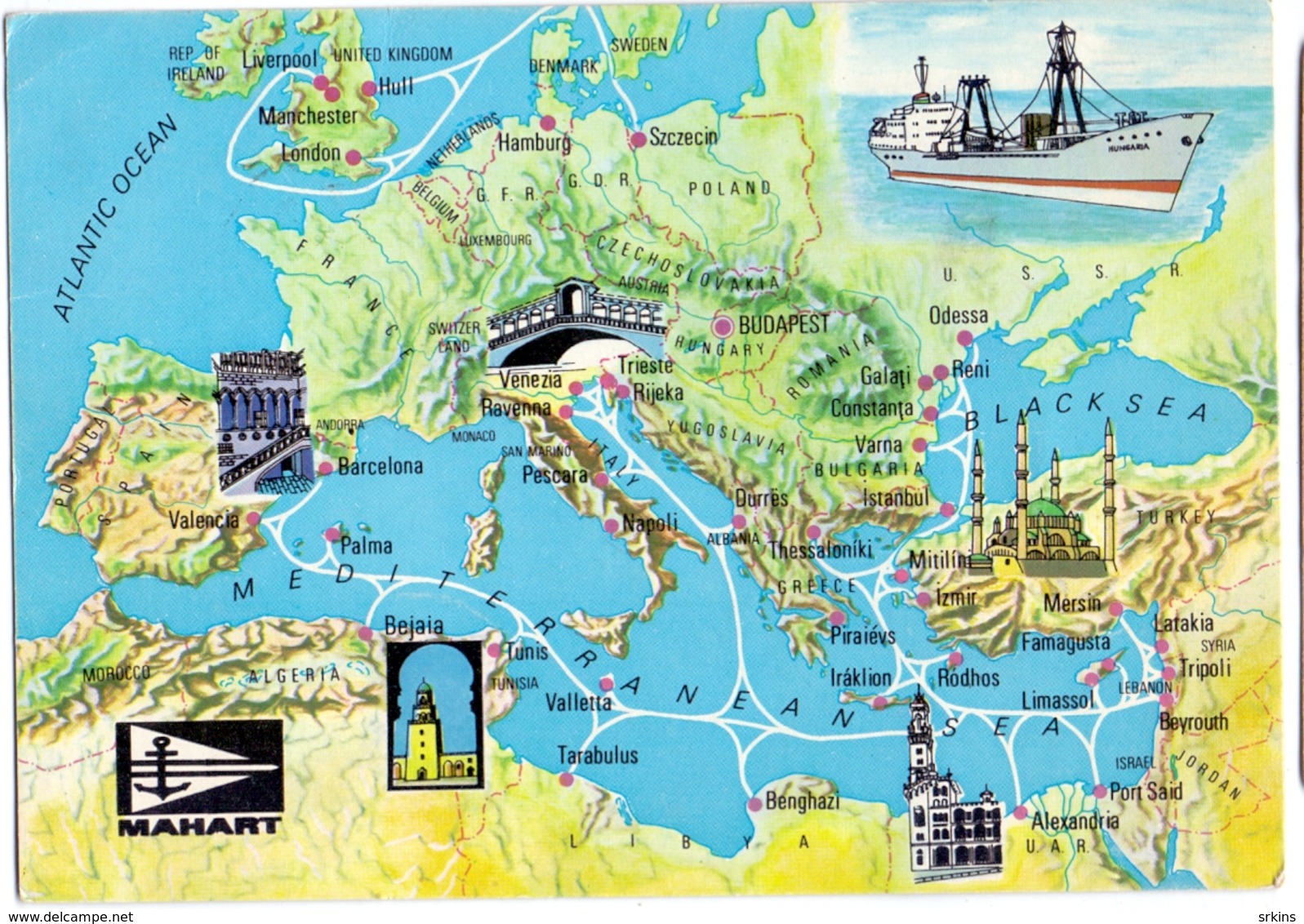 Ship MAHART Hungary Ungarn  1969 Hungarian Shipping Co. Ltd. Europe Map - Altri & Non Classificati