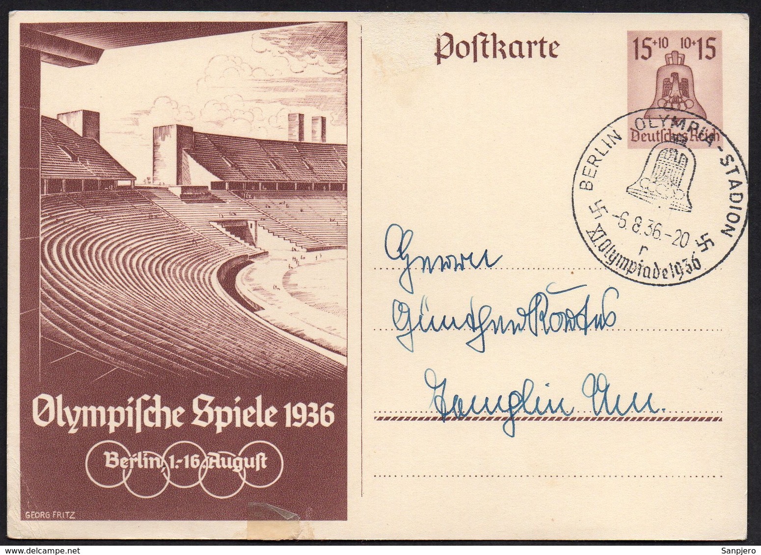 DR DEUTSCHES REICH POSTKARTE 1936. BERLIN OLYMPIA STADION - Altri & Non Classificati