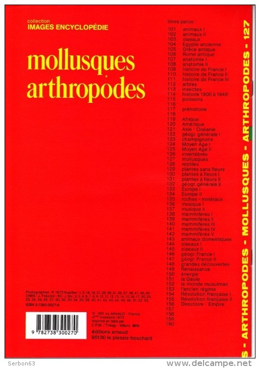 DOCUMENTATION SCOLAIRE EDITIONS ARNAUD N°127 MOLLUSQUES ARTHROPODES GASTÉROPODES LIVRET 16 PAGES COULEUR - SITE Serbon63 - Learning Cards