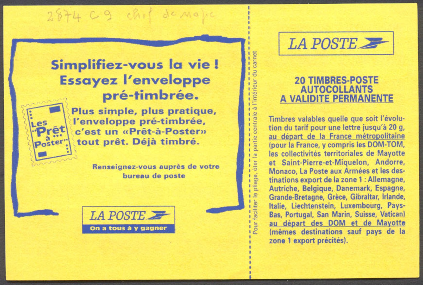 65) Carnet 2874 C9 Avec Chiffre De Nappe Partiel - Côte + De 150€ - Autres & Non Classés