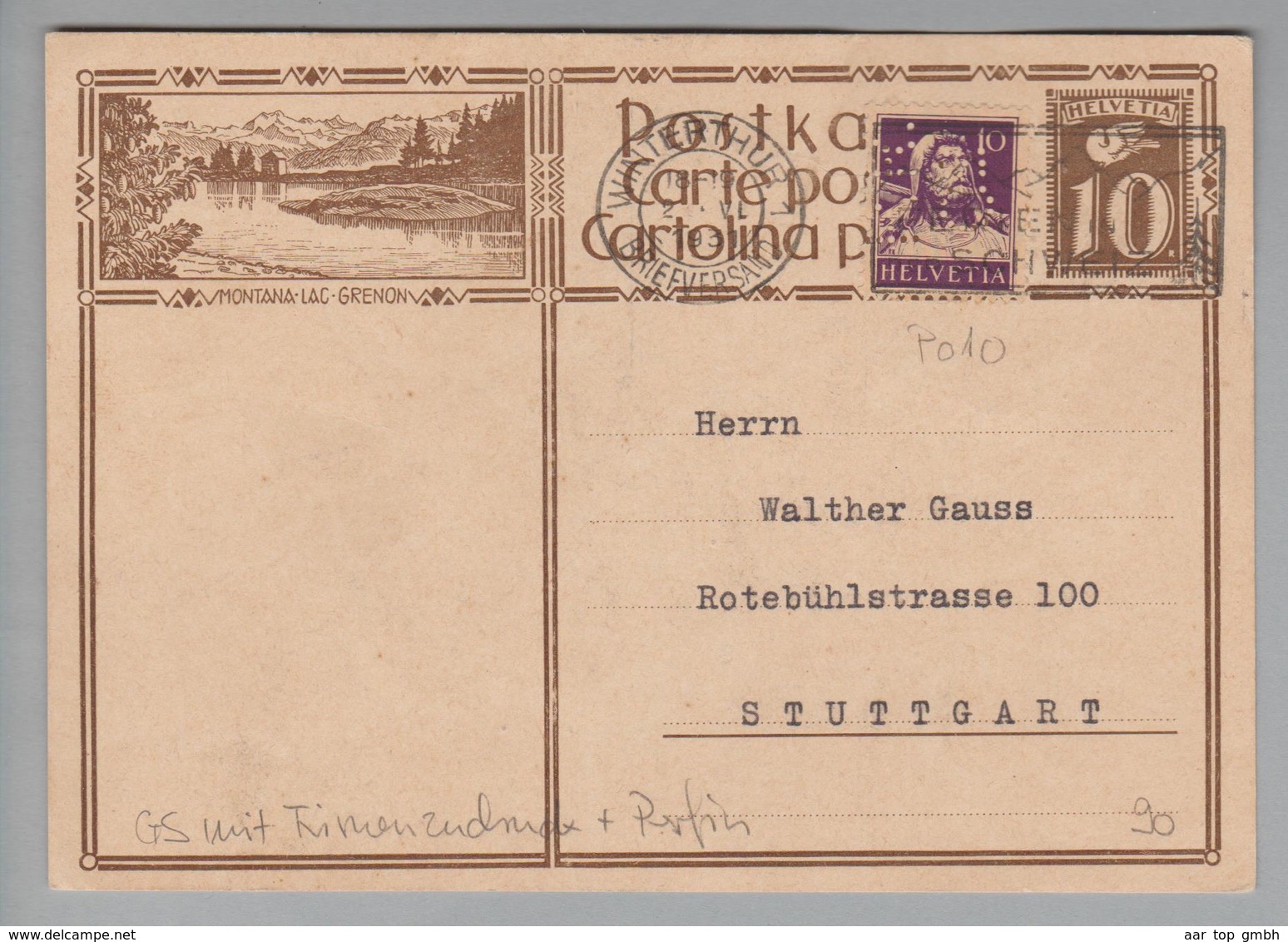 Schweiz GS Bildpostkarte 1931-06-02 Mit Perfin "P010" Privatzudruck Reinhart ! - Postwaardestukken