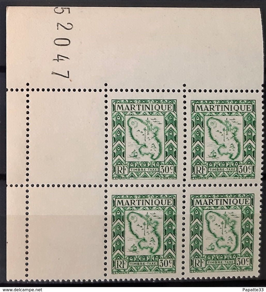 MARTINIQUE TAXE BLOC DE 4 EN COIN N°28 - 30c Vert - Neuf Sans Charnière / MNH - Timbres-taxe