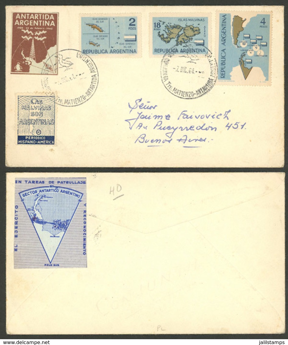 ARGENTINE ANTARCTICA: Cover Sent From Matienzo Antarctic Station To Buenos Aires On 7/DE/1964, Franked With The 3 Values - Lettres & Documents