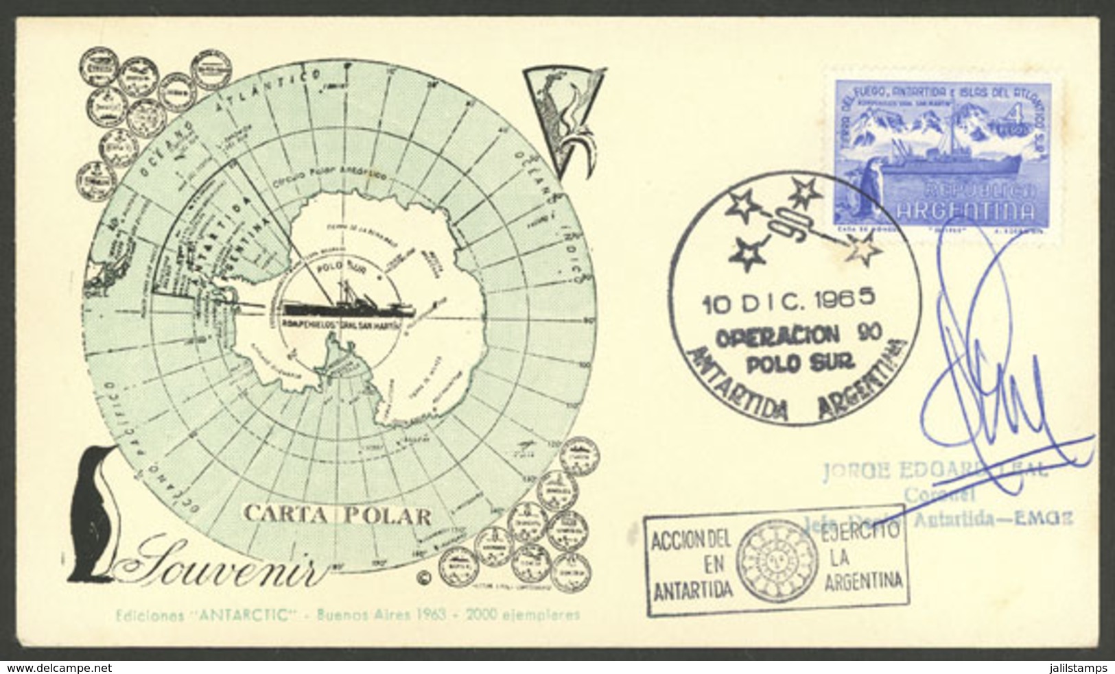 ARGENTINE ANTARCTICA: Cover Commemorating The "Operación 90" Expedition To The South Pole, Signed By Cnel. Jorge Leal, C - Brieven En Documenten