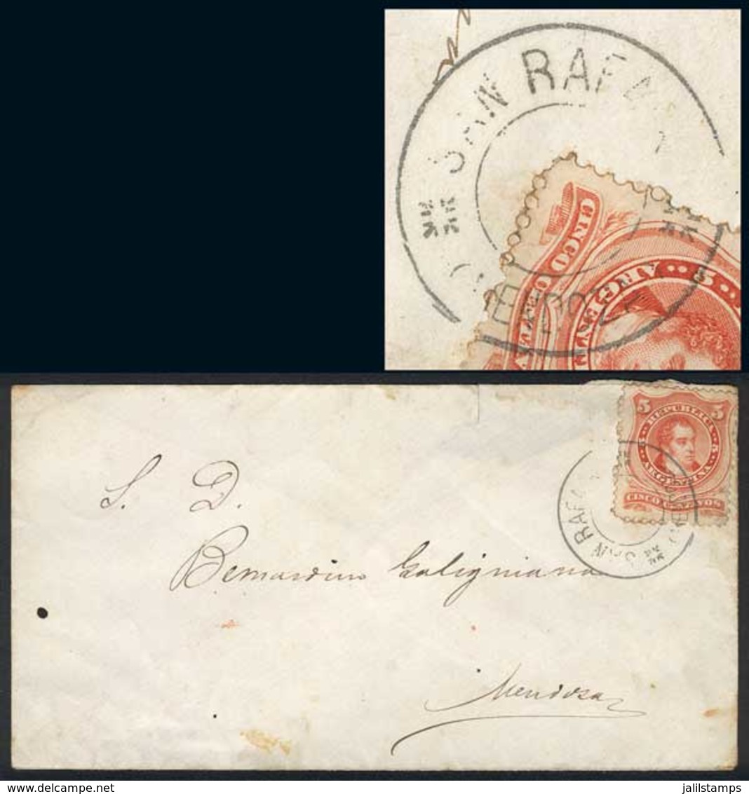 ARGENTINA: GJ.38, Franking A Cover With The Rare Double Circle "SAN RAFAEL - MENDOZA" Cancel Without Date, Fine Quality! - Covers & Documents