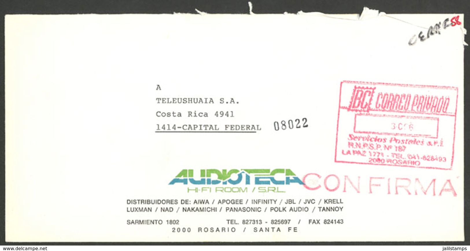 ARGENTINA: BC Correo Privado: Used Cover With Marks Of This Post, VF Quality - Other & Unclassified