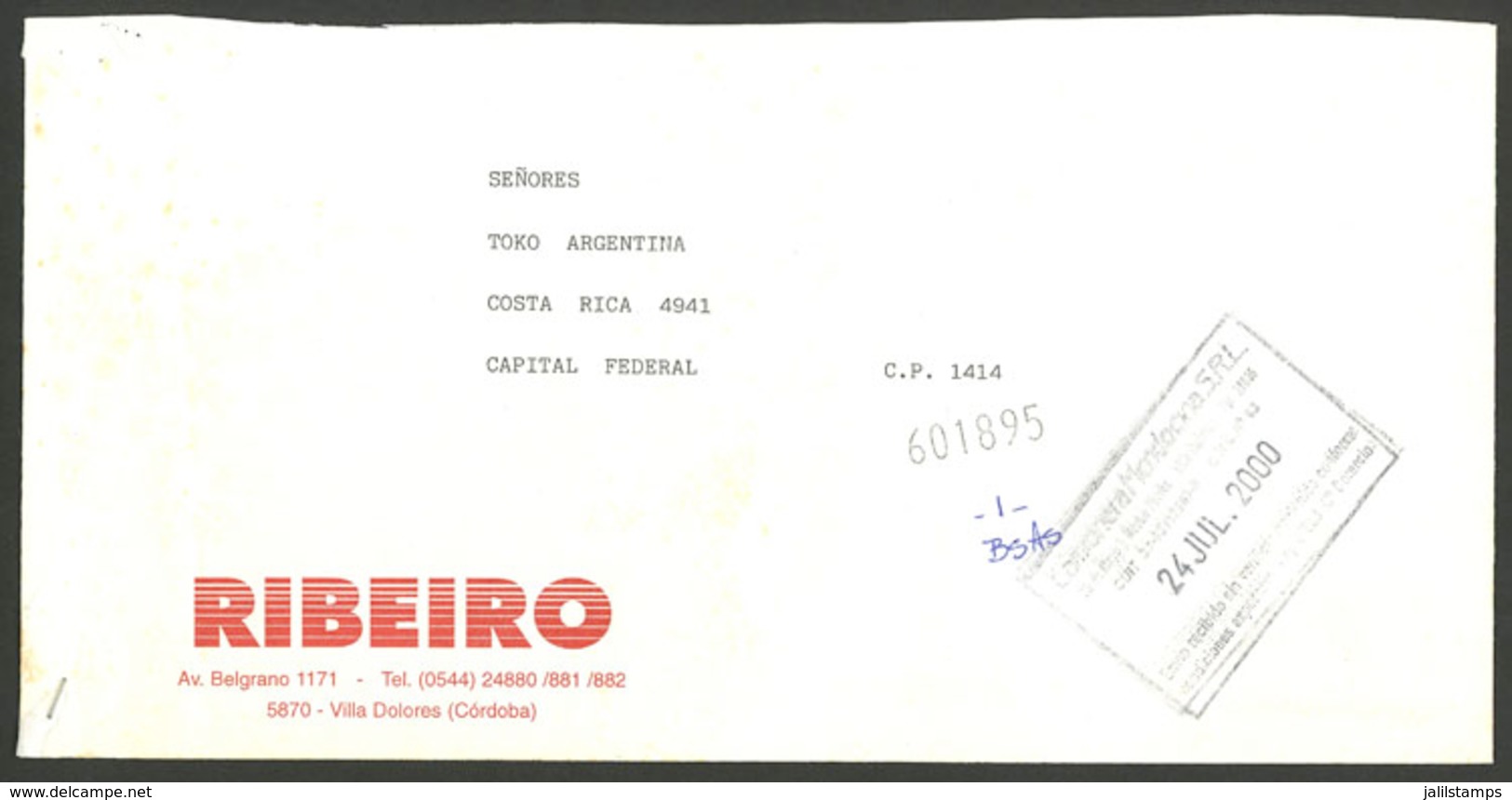 ARGENTINA: CAMINERA MENDOCINA S.R.L.: Cover Used On 24/JUL/2000, With Marks Of This Post - Sonstige & Ohne Zuordnung