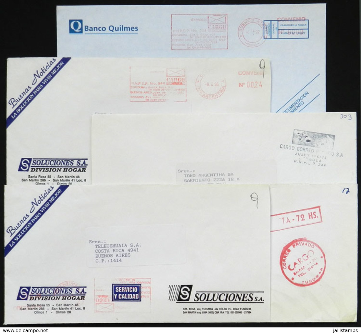 ARGENTINA: CARGO: 5 Covers Used Between Circa 1996 And 1997, With Marks Of This Post, VF Quality - Sonstige & Ohne Zuordnung