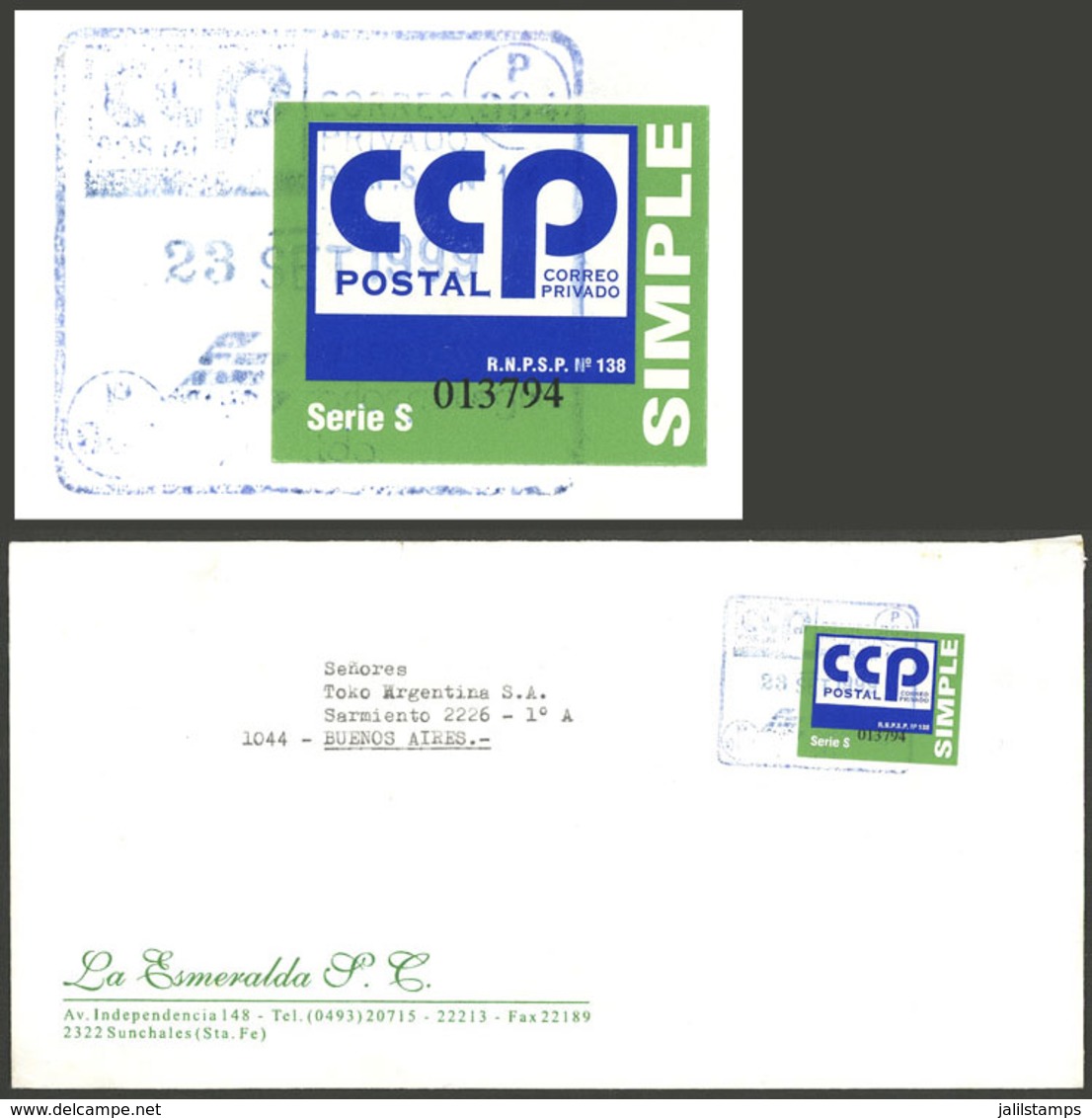 ARGENTINA: CCP POSTAL: Cover Used On 23/SE/1999, With Label Of This Post, VF Quality - Other & Unclassified