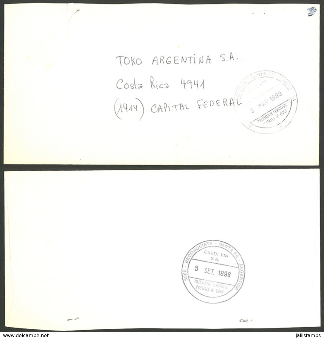 ARGENTINA: CREDI FIN: 2 Used Covers With Marks Of This Company, VF Quality - Sonstige & Ohne Zuordnung