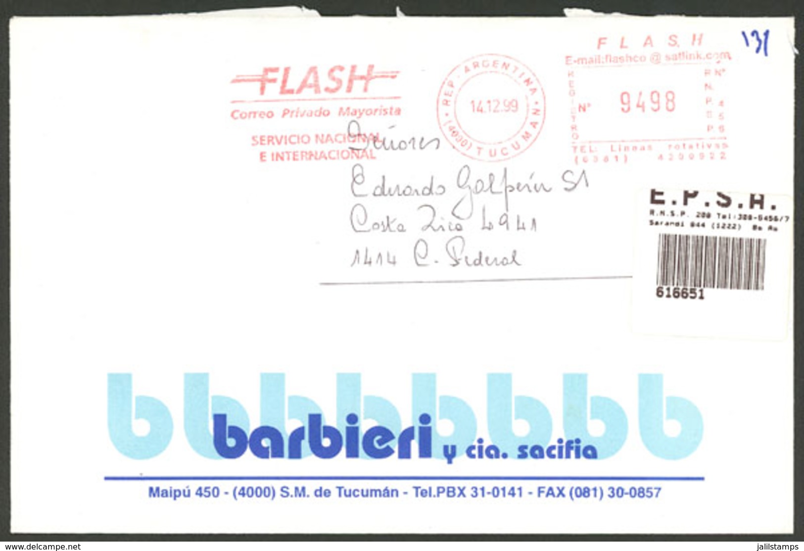 ARGENTINA: FLASH: Cover Used On 14/DE/1999, With Marks Of This Post, Along Mark Of EPSA, VF Quality - Andere & Zonder Classificatie