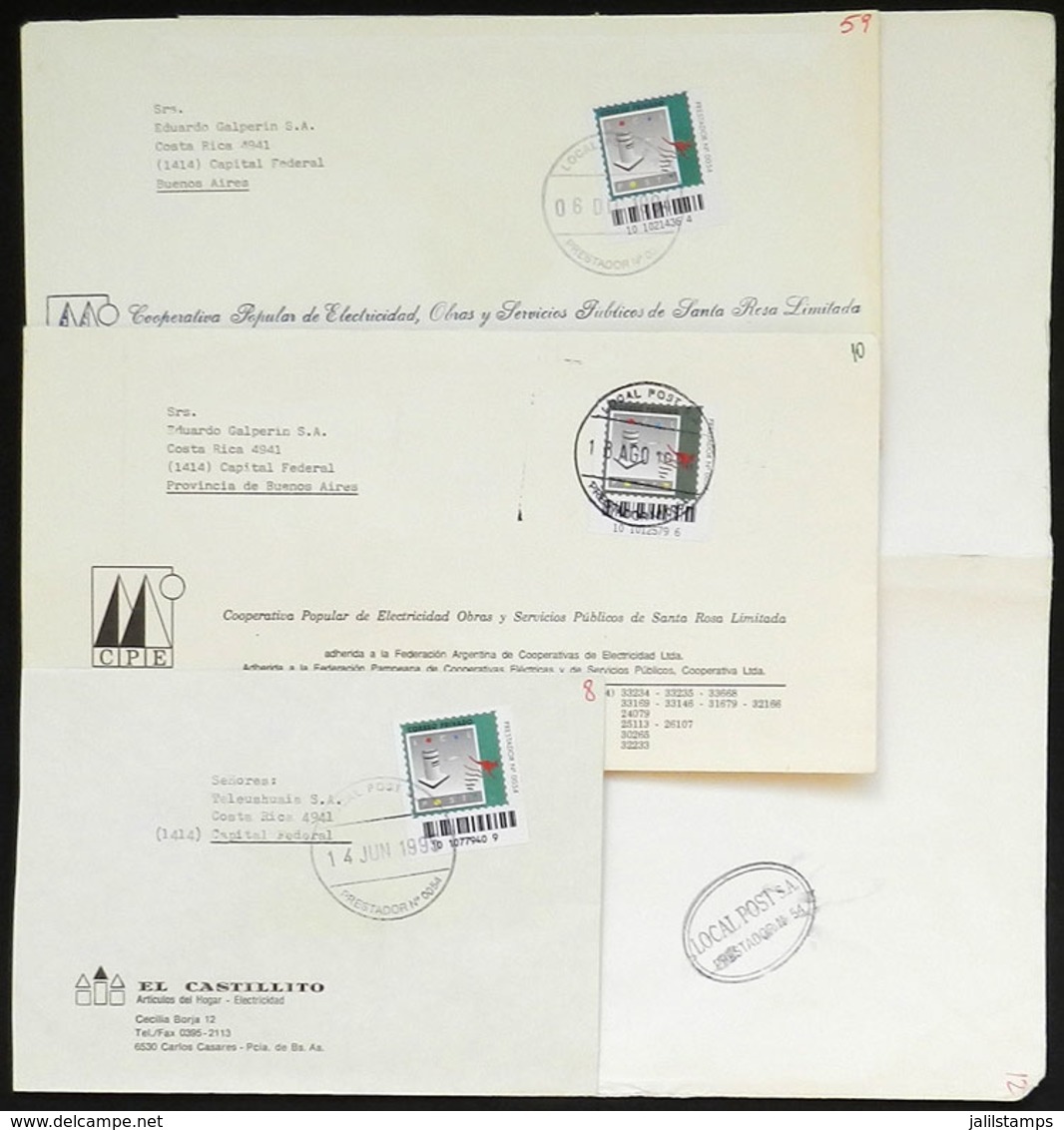 ARGENTINA: LOCAL POST: 4 Covers Used Circa Between 1994 And 1995, With Marks Of This Post, VF Quality - Andere & Zonder Classificatie