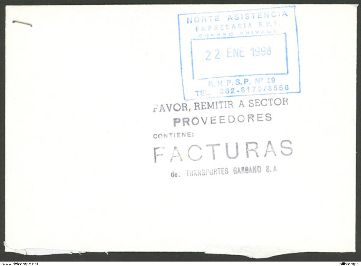 ARGENTINA: NORTE ASISTENCIA: Cover Used On 22/JA/1998 With Marks Of This Post, VF Quality - Andere & Zonder Classificatie